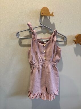 Girls' Pink Tie-Shoulder Ruffle Romper
